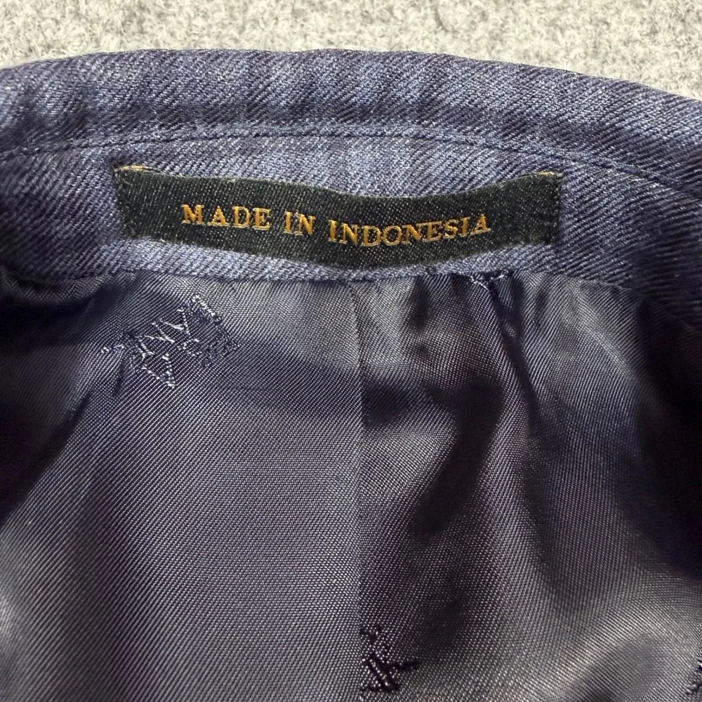 Jos A Bank Reserve Sport Coat Plaid Mens 46 Regular Navy Blue 100% Wool EUC